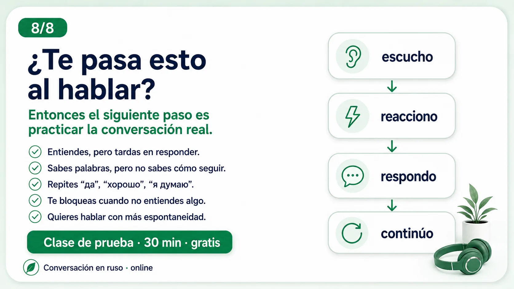 Práctica de conversación real en ruso: escucho, reacciono, respondo y continúo el diálogo