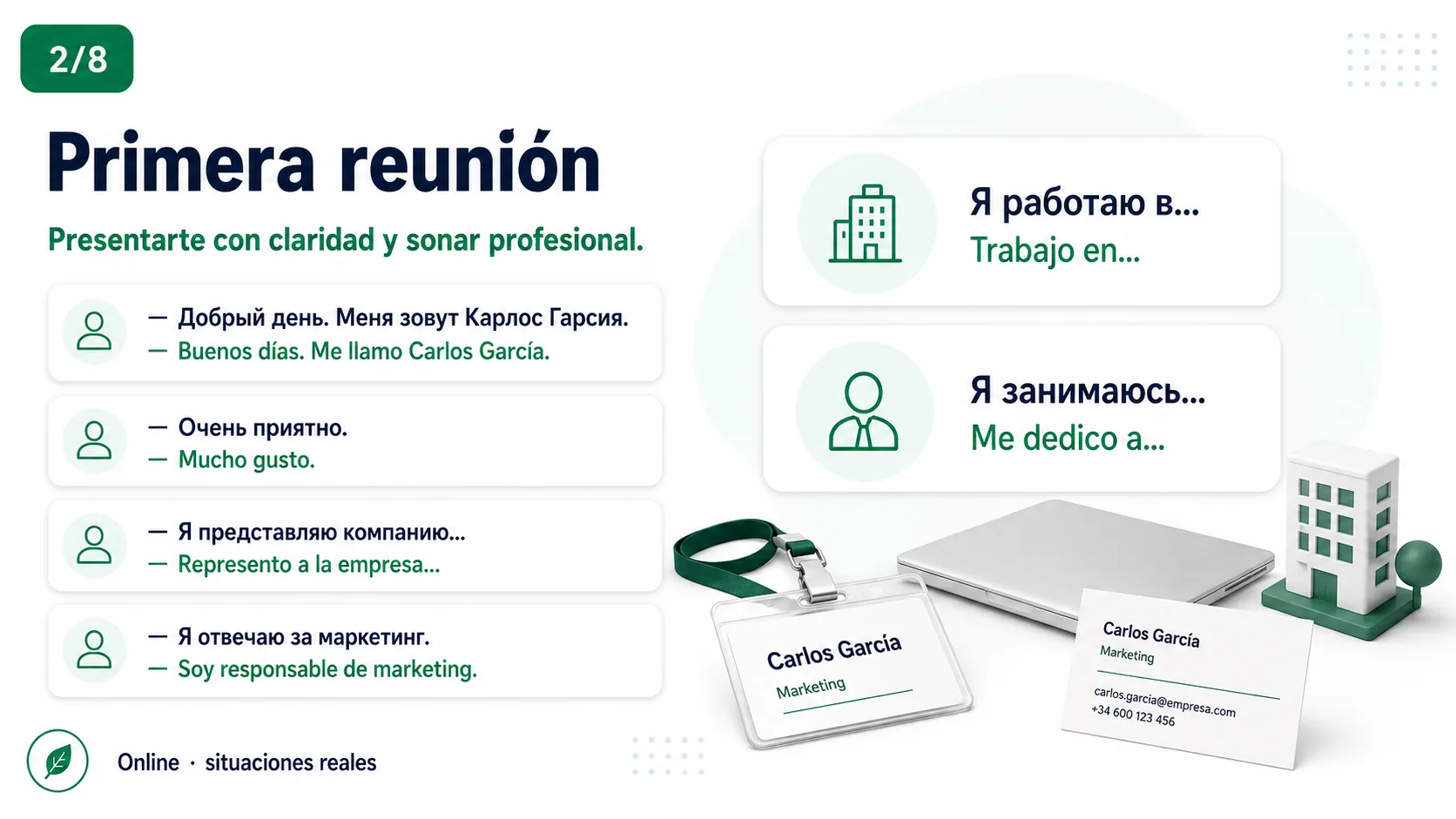 Frases en ruso para la primera reunión de negocios: presentarte, decir tu empresa y tu cargo con claridad